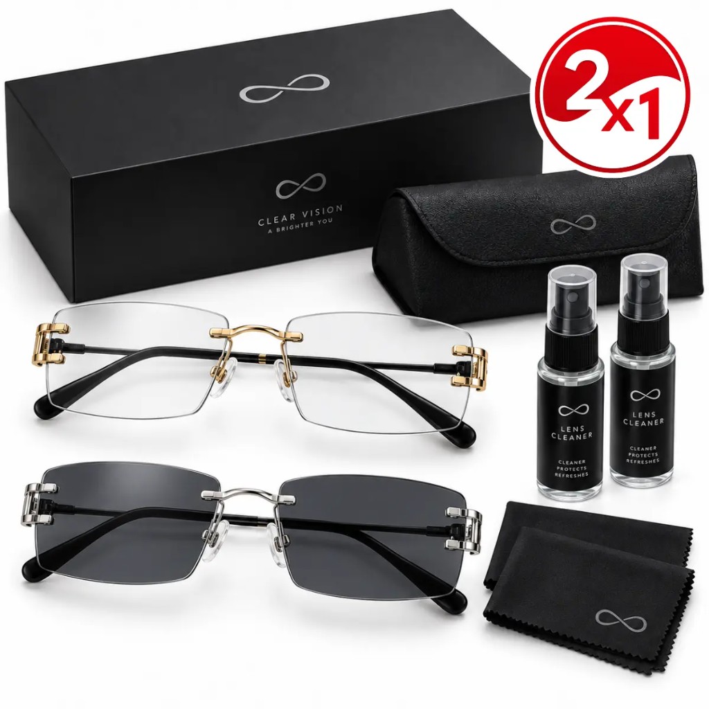 OptiFocus Solar Pro 2×1 csomag: két pár szemüveg, tokok, spray és mikroszálas törlőkendők